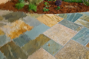multicolor slate tile walkway